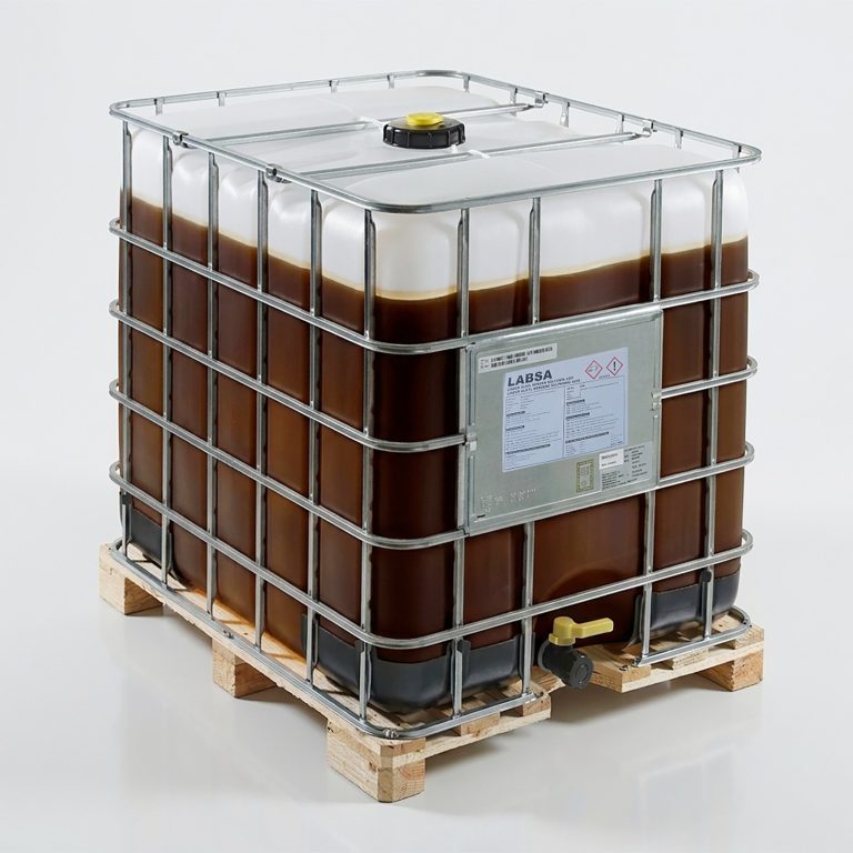 LABSA 96% linear alkyl benzene sulphonic acid in a 1000 L IBC tote on a pallet, Nova Plus export packaging